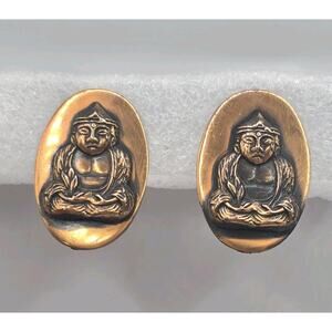 Earrings Vintage Copper Meditating Buddha Soldered Screwback Oxidized Patina